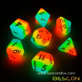 Bescon Fantasy Rainbow Glowing Polyhedral Dice 7pcs Set MIDNIGHT CANDY, Luminous RPG Dice Set Glow in Dark,Novelty DND Game Dice
